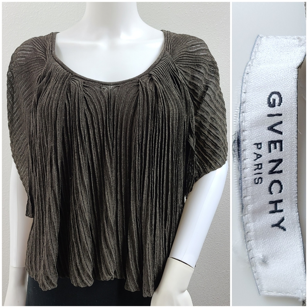 Givenchy Paris sheer mesh short sleeve top in dark khaki/brown